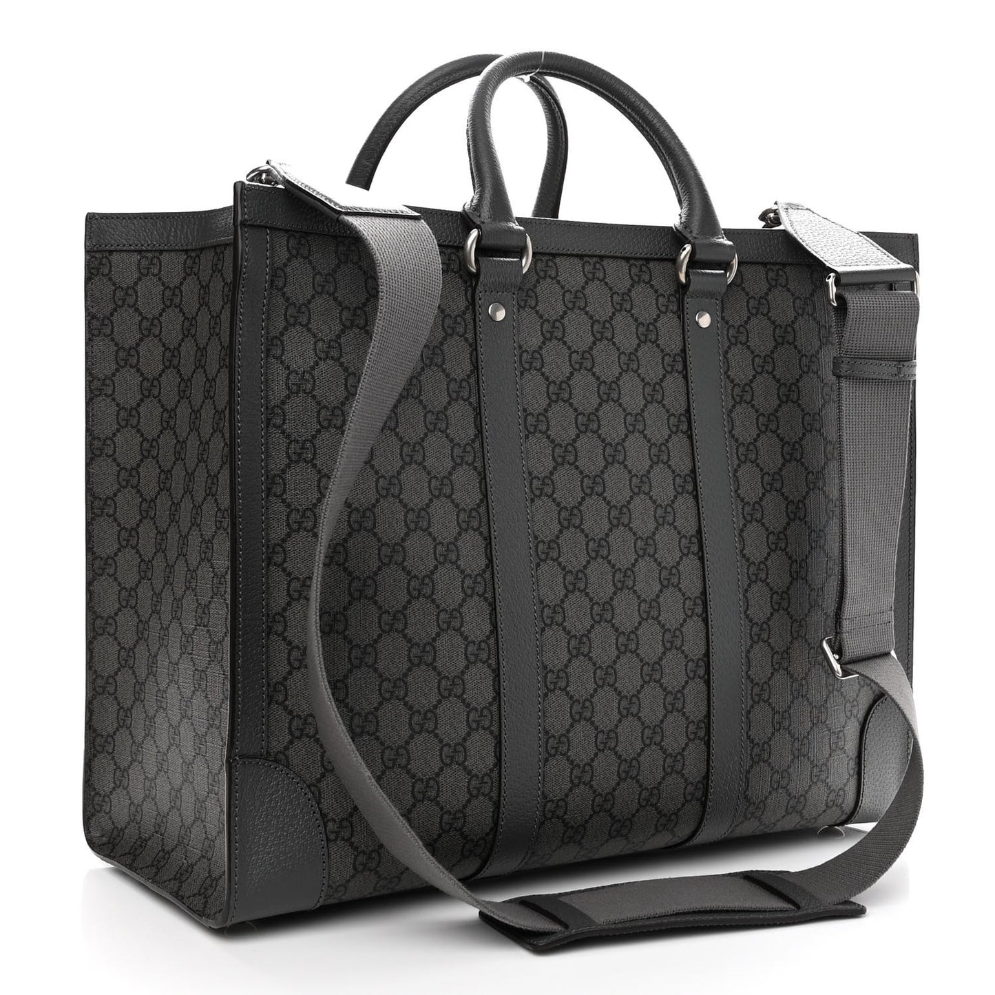 GG Supreme Monogram Textured Dollar Calfskin Large Ophidia Tote Bag Grey Black Graphite Grey