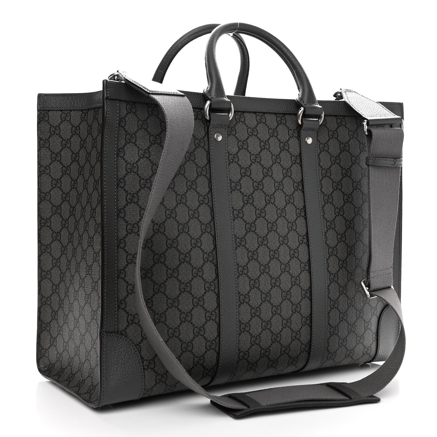 Gucci GG Supreme Monogram Textured Dollar Calfskin Large Ophidia Tote Bag Grey Black Graphite Grey 3 of 9