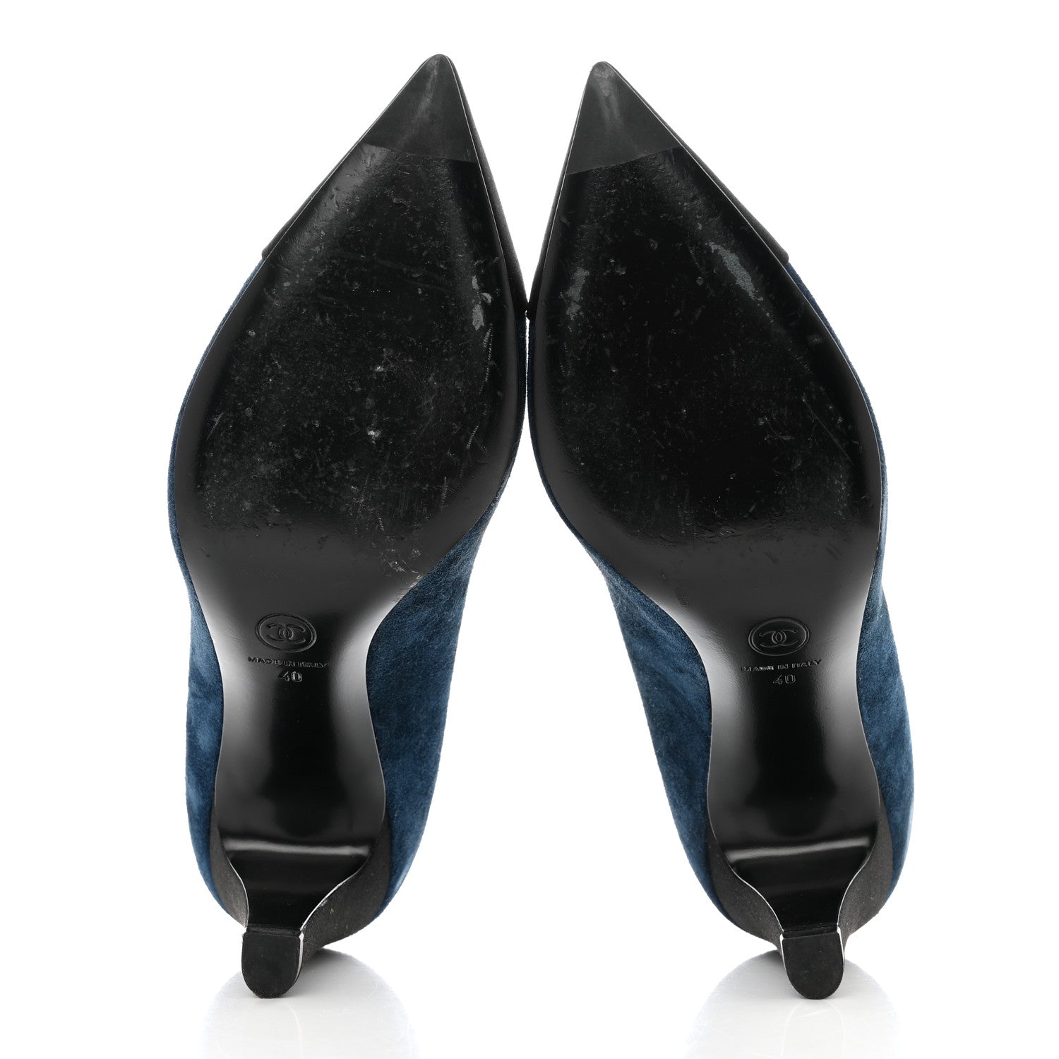 Chanel Suede Satin Cap Toe Gabrielle Pumps 40 Navy Black 5 of 10