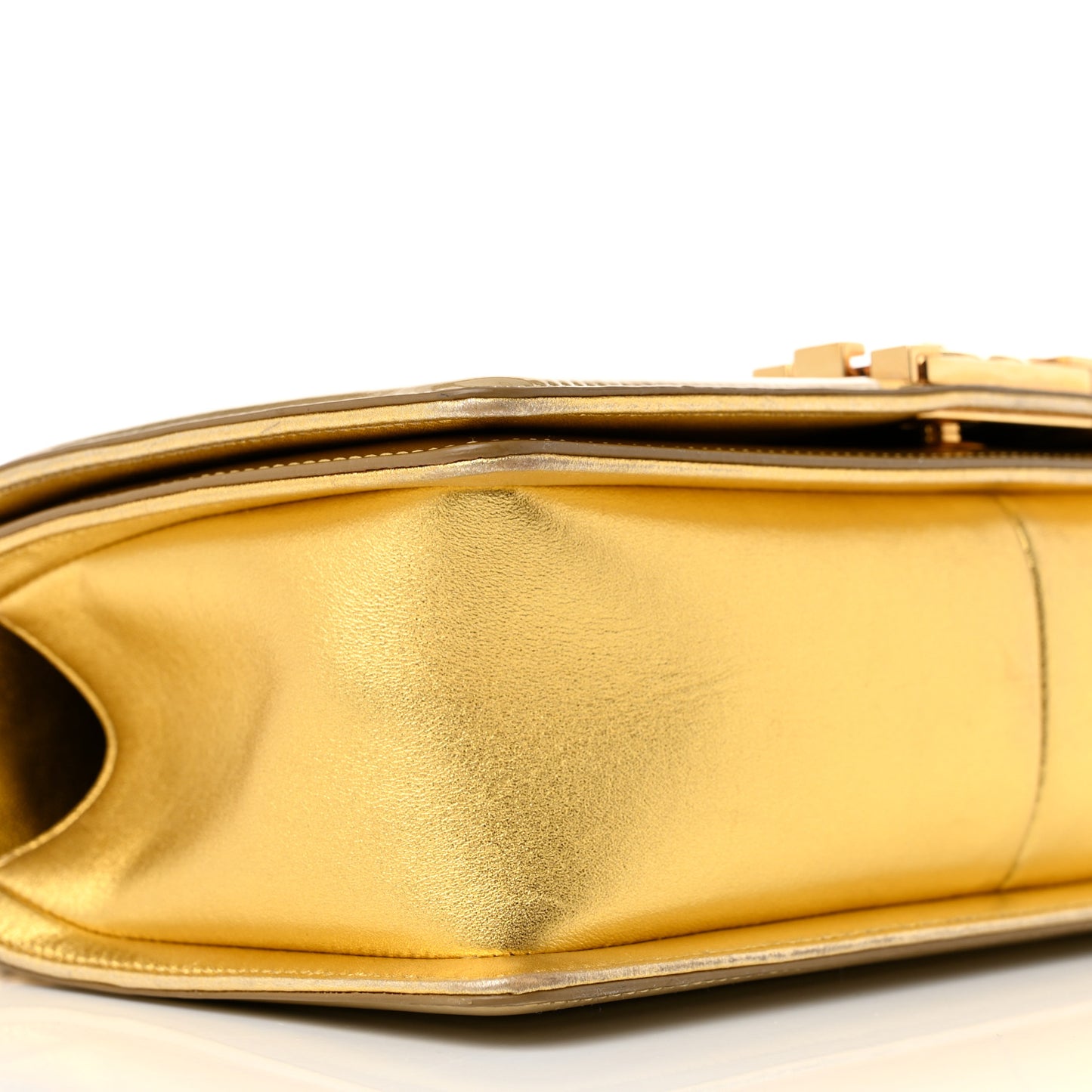 Metallic Patent Calfskin Quilted Medium Boy Flap Gold