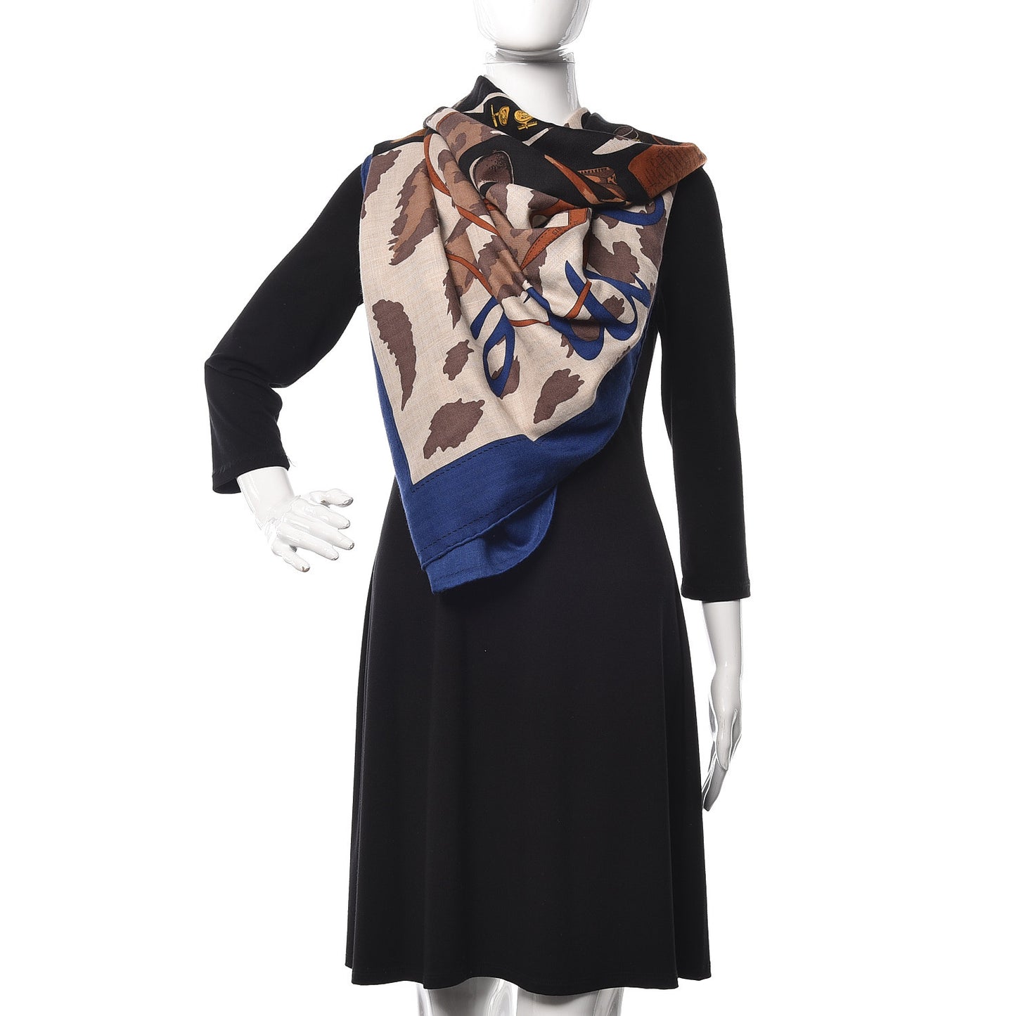 Cashmere Silk Monsieur et Madame Shawl 140 Bleu Royal Black Naturel