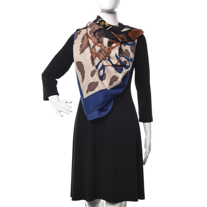 Hermes Cashmere Silk Monsieur et Madame Shawl 140 Bleu Royal Black Naturel 2 of 5
