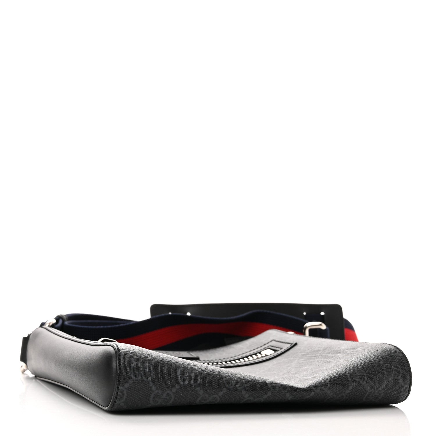 Gucci GG Supreme Monogram Web Small Flat Messenger Bag Black Grey 4 of 11