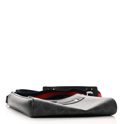 Gucci GG Supreme Monogram Web Small Flat Messenger Bag Black Grey 4 of 11