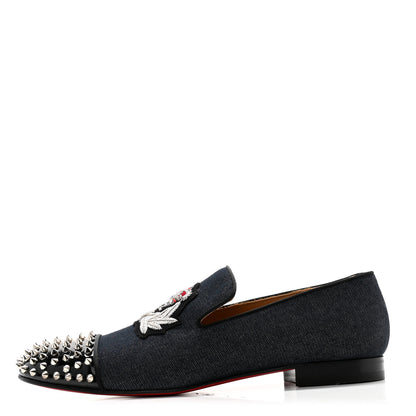 Christian Louboutin Denim Mens Harvanana Spikes Flats 45.5 Multicolor 1 of 11