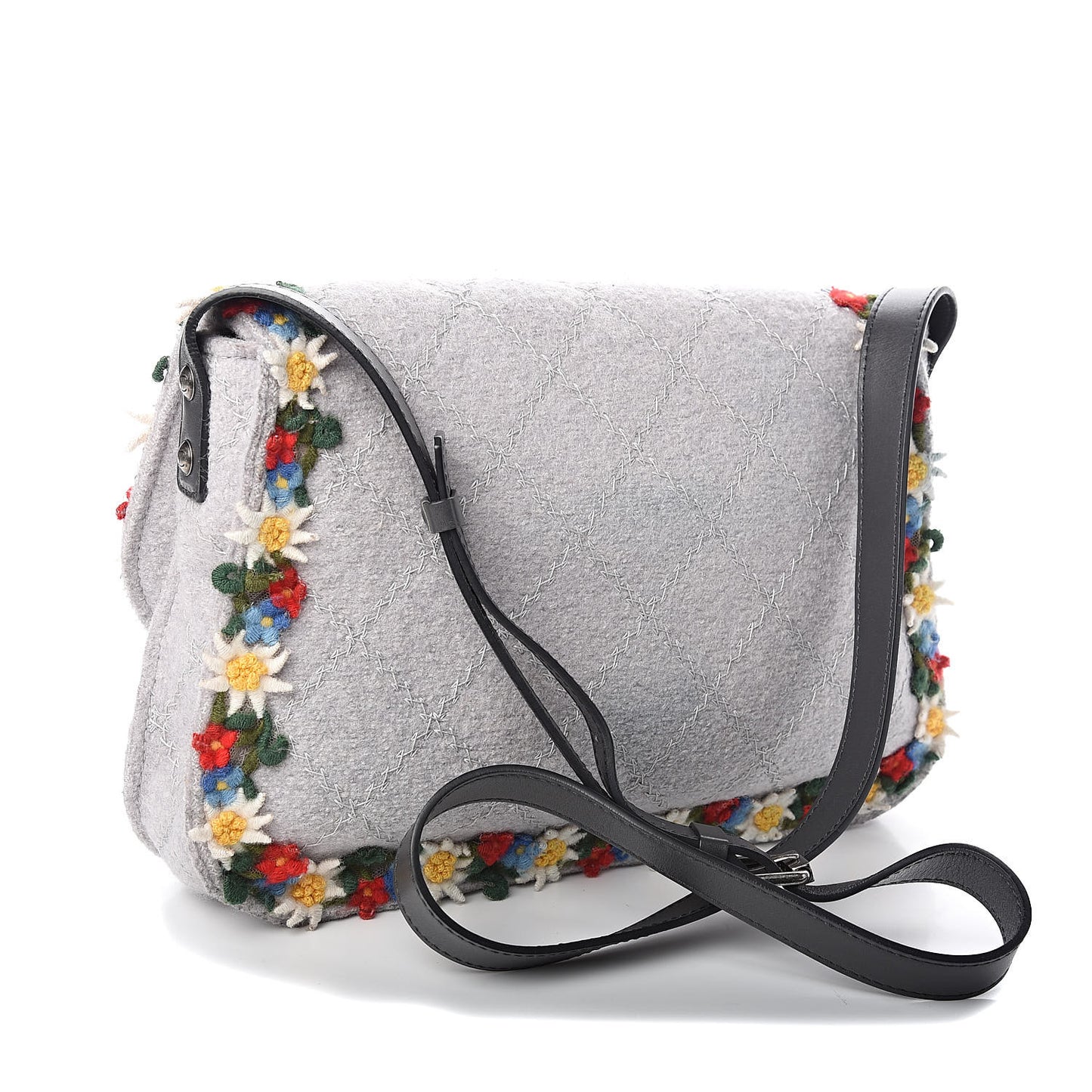 Felt Embroidered Small Crest Austrian Satchel Light Grey