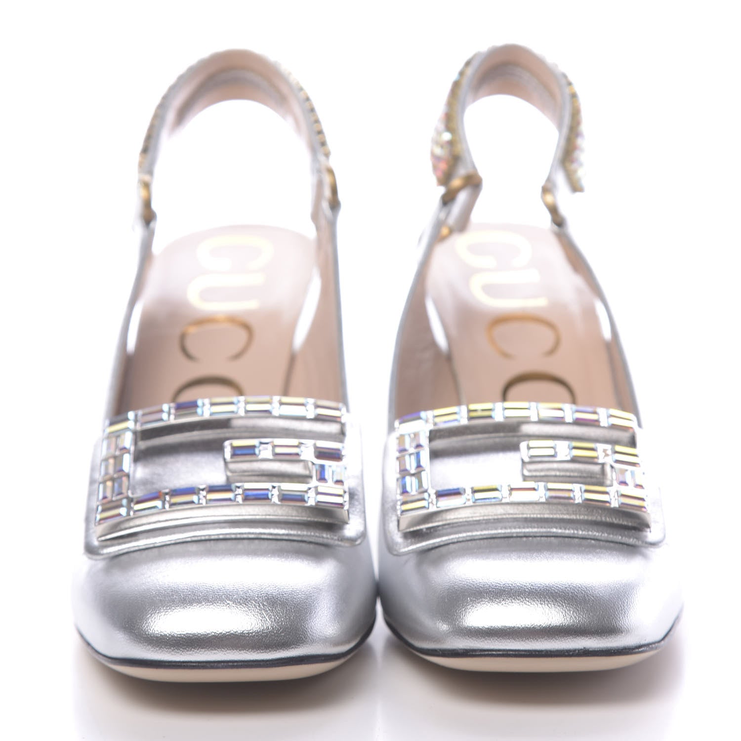 Gucci Metallic Nappa Crystal Square G Madelyn Slingbacks 36 Silver 2 of 11