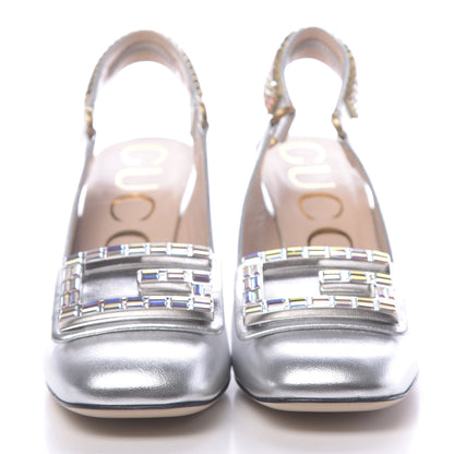 Gucci Metallic Nappa Crystal Square G Madelyn Slingbacks 36 Silver 2 of 11
