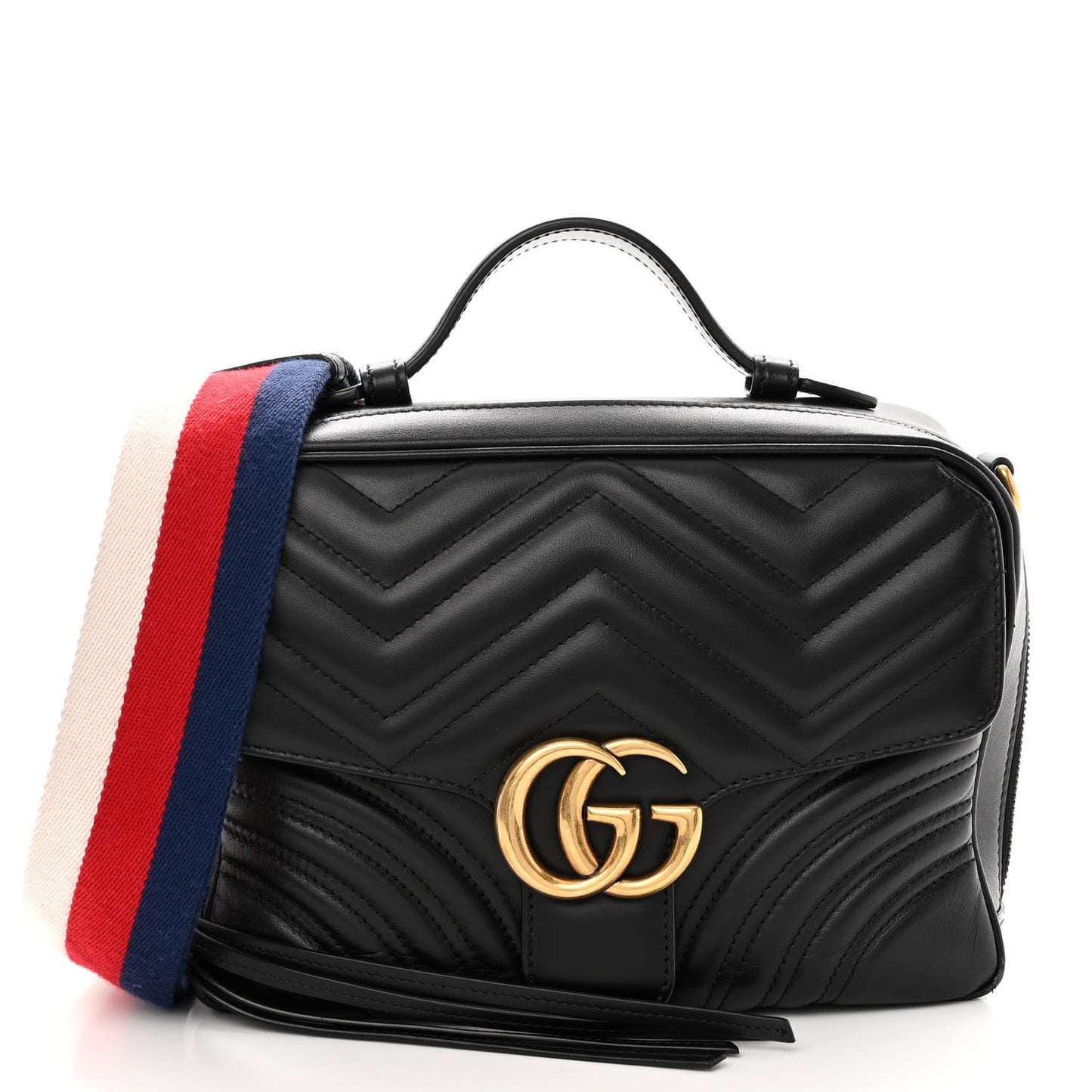 Calfskin Matelasse Sylvie Web Small GG Marmont Top Handle Shoulder Bag Black
