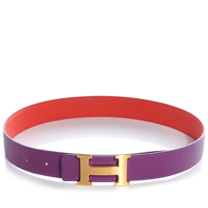 Hermes Epsom Swift Reversible H Belt 75 Anemone and Capucine 1 of 7