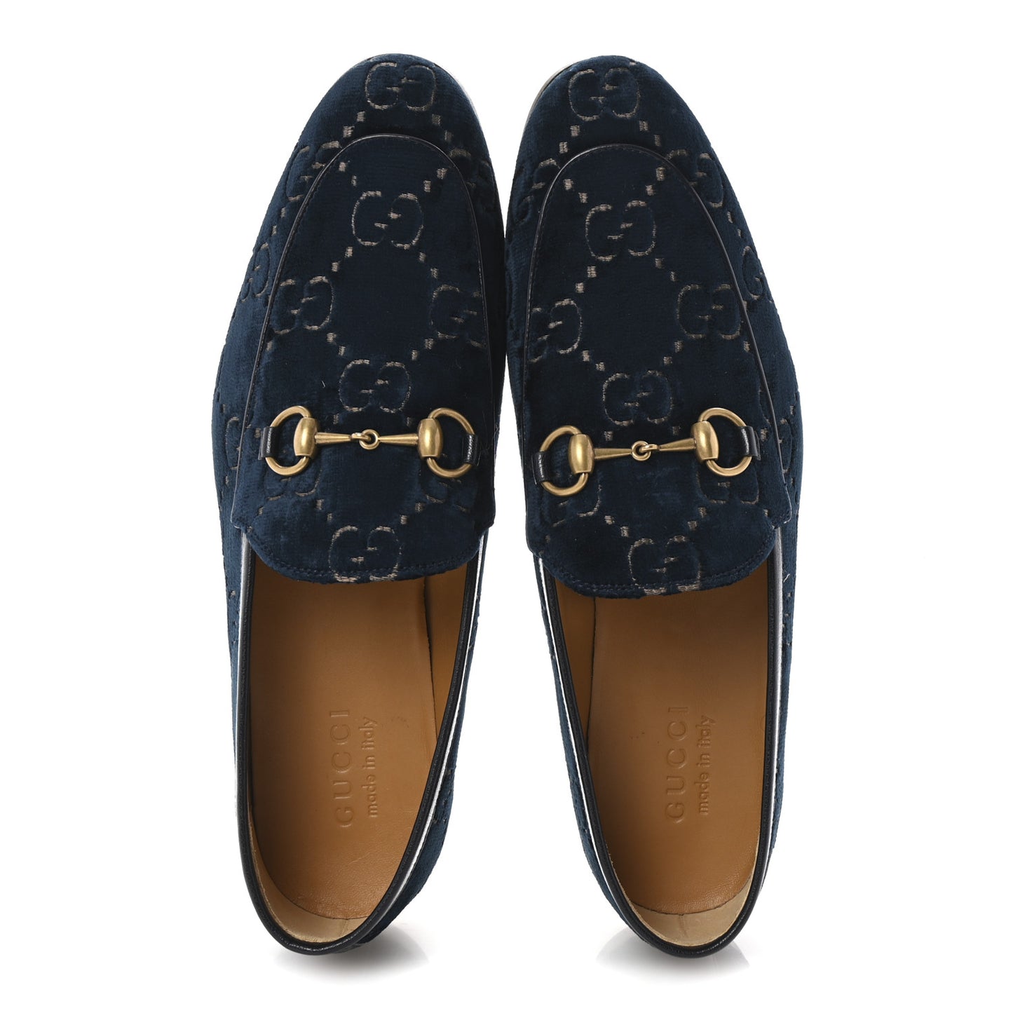 Velvet GG Monogram Horsebit Mens Jordaan Loafers 9 Blue Beige