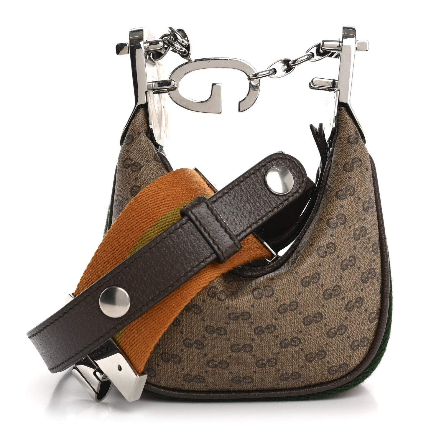 GG Supreme Monogram Textured Calfskin Web Mini Attache Hobo Beige Ebony New Acero