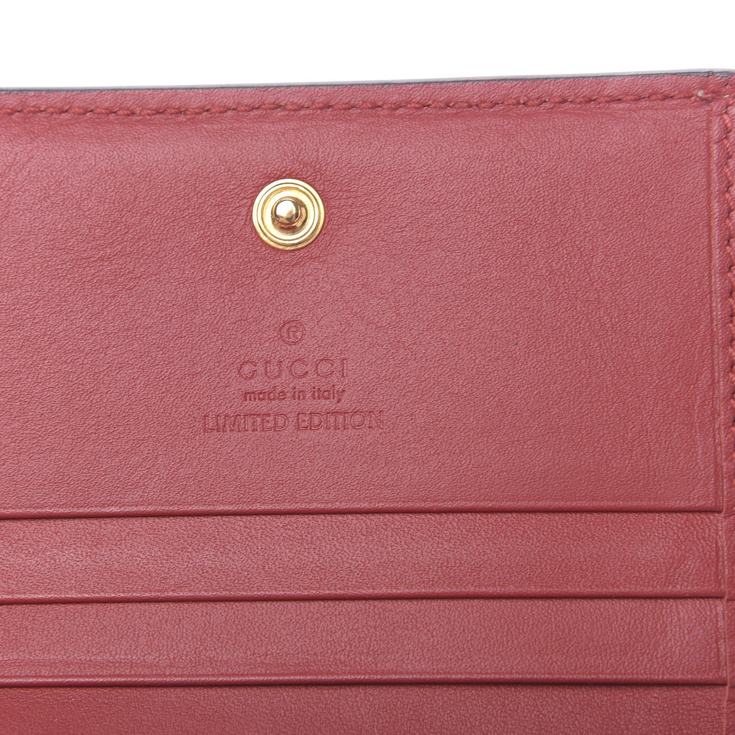 GG Supreme Monogram Bosco Patch Card Case Wallet Beige Malva Hibiscus Red