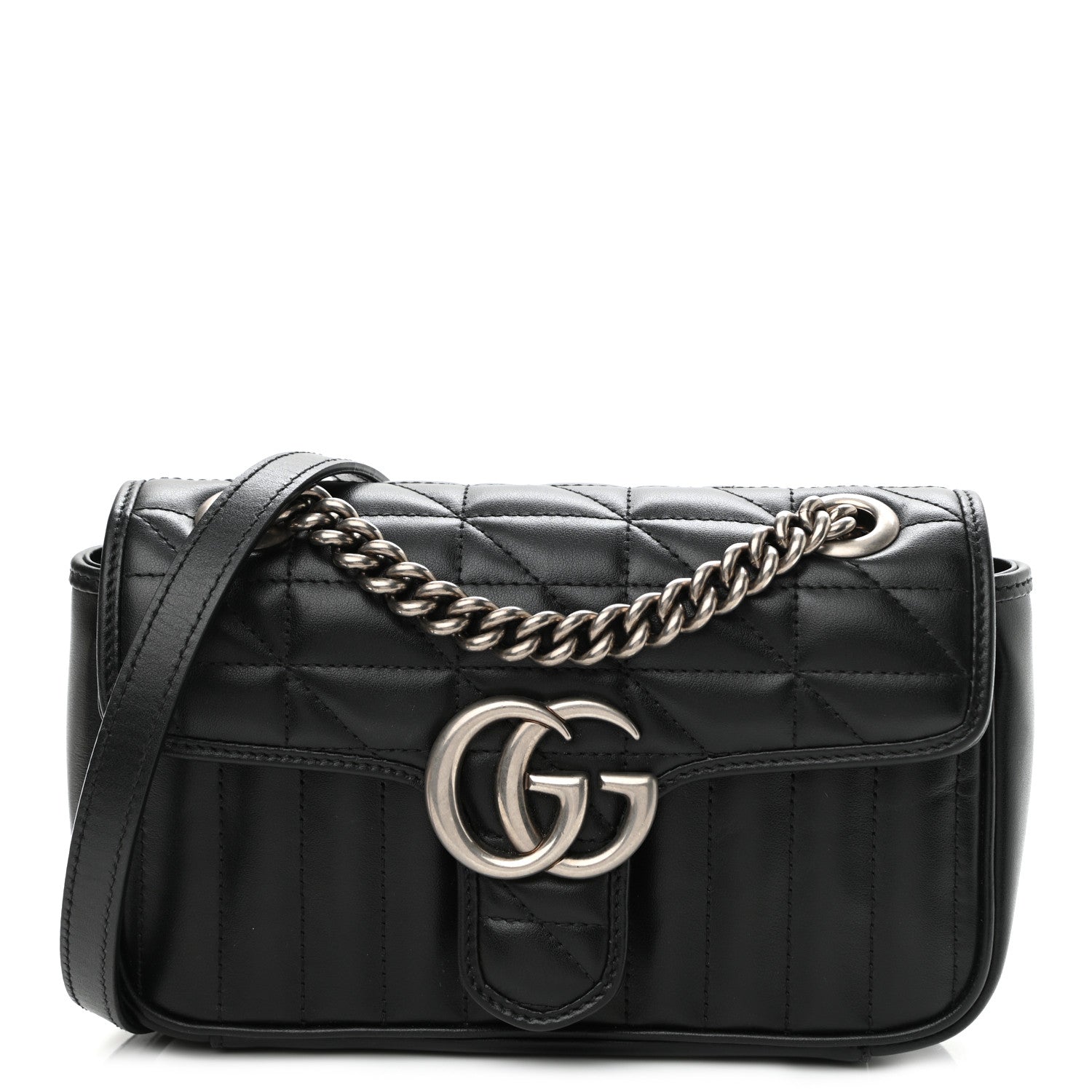 Gucci Calfskin Matelasse Aria Mini GG Marmont Shoulder Bag Black 1 of 10