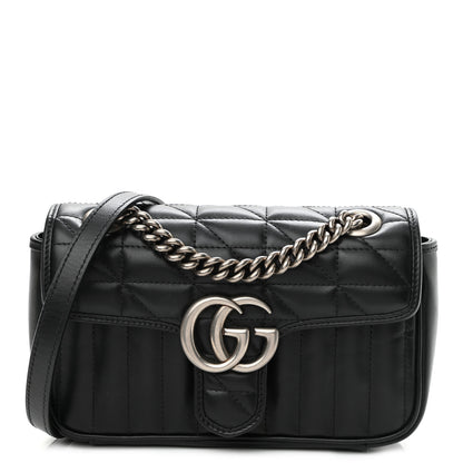 Gucci Calfskin Matelasse Aria Mini GG Marmont Shoulder Bag Black 1 of 10