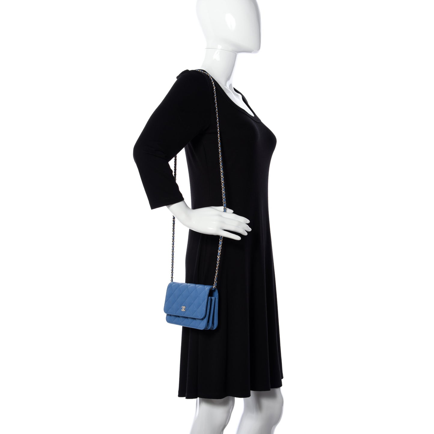 Caviar Quilted Mini Wallet On Chain WOC Blue