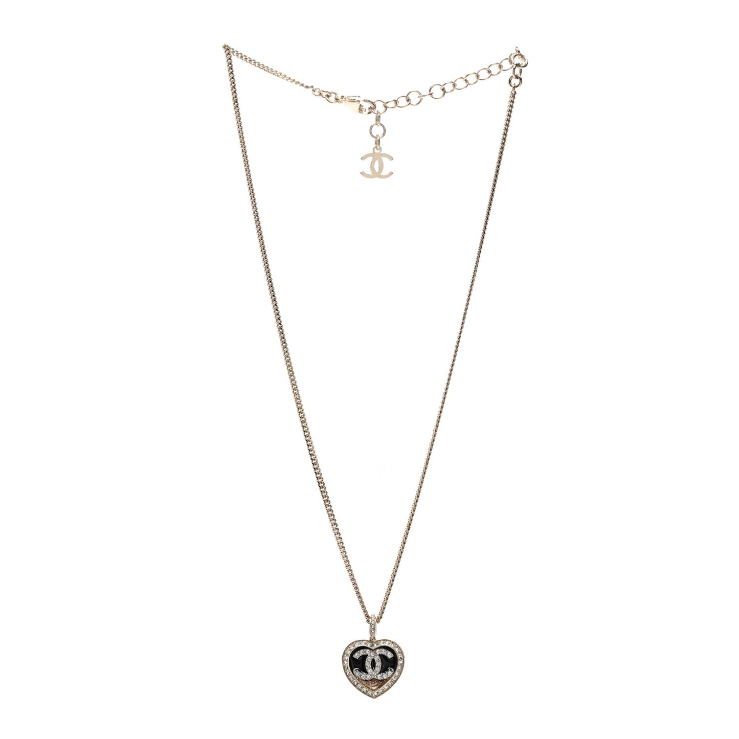 Resin Crystal Glitter CC Heart Necklace Black Gold