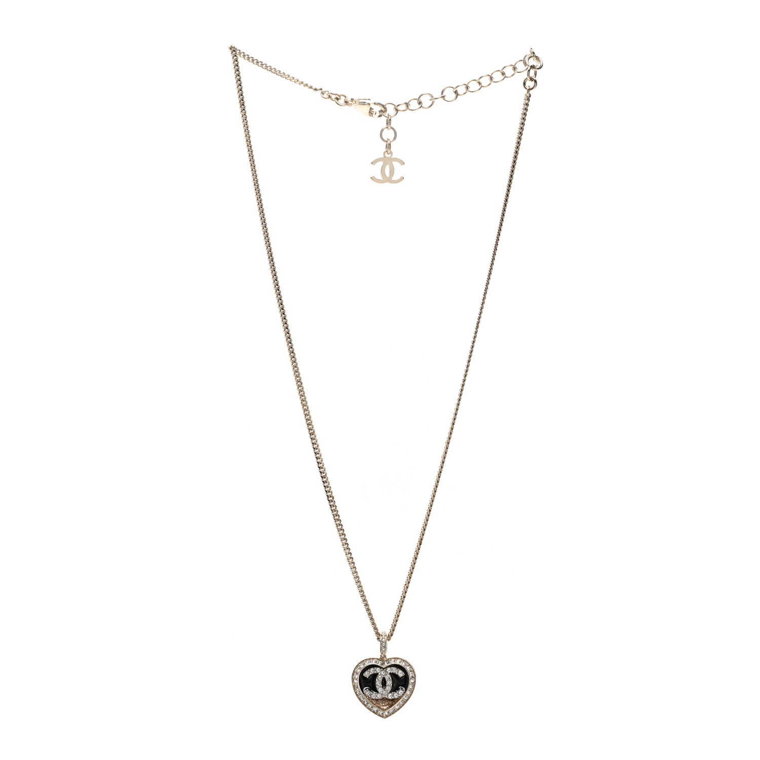 Chanel Resin Crystal Glitter CC Heart Necklace Black Gold 3 of 6