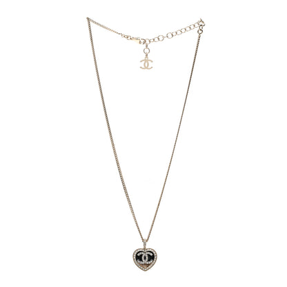 Chanel Resin Crystal Glitter CC Heart Necklace Black Gold 3 of 6