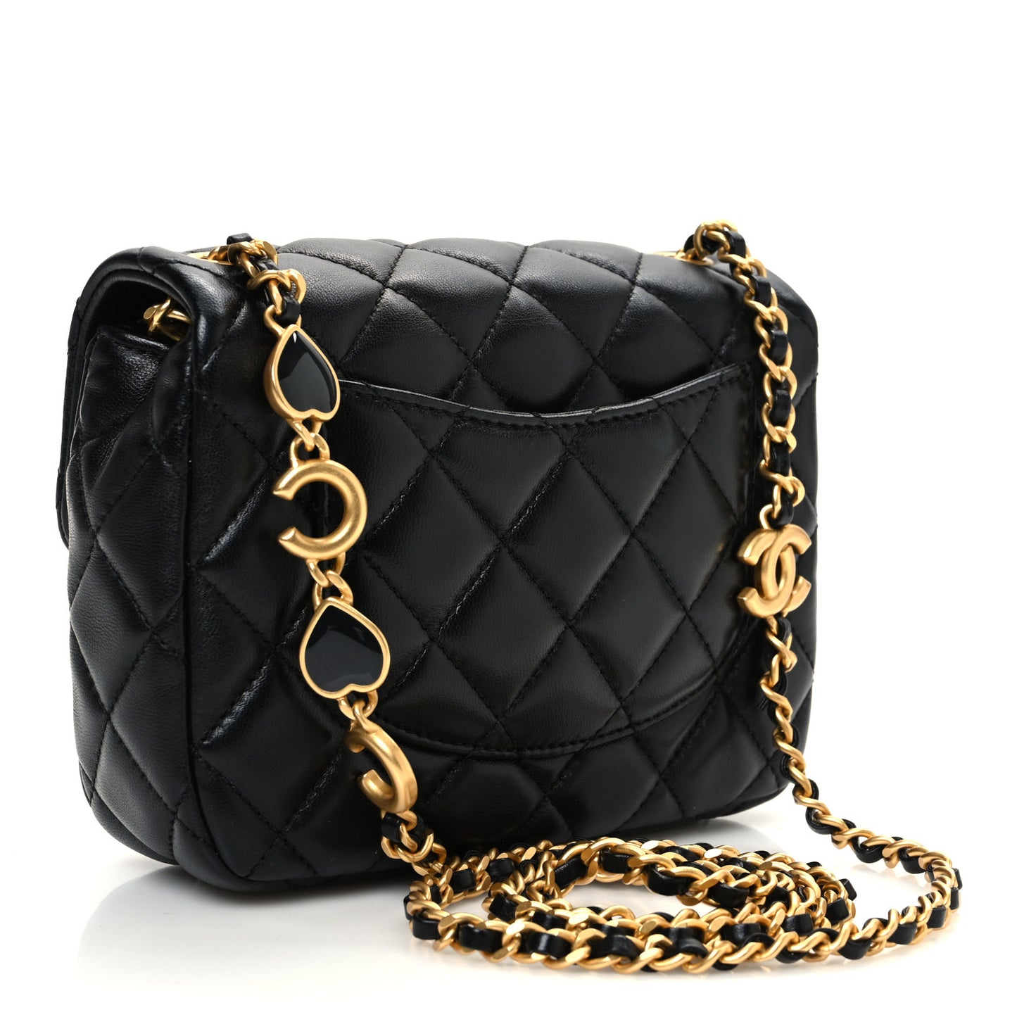 Lambskin Enamel Quilted Mini Coco Hearts Square Flap Black