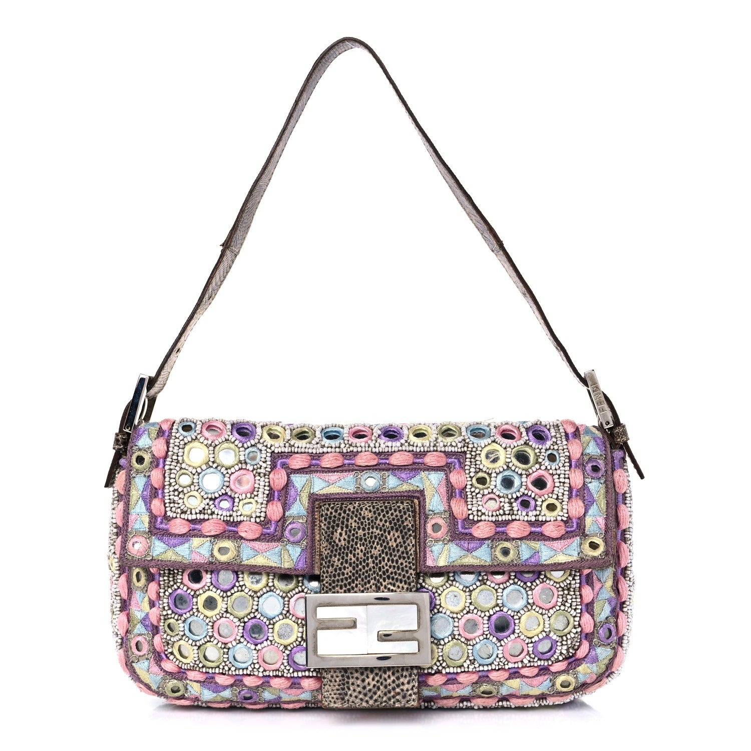 Fendi Elaphe Mirror Specchietti Embroidered Baguette Multicolor 1 of 8