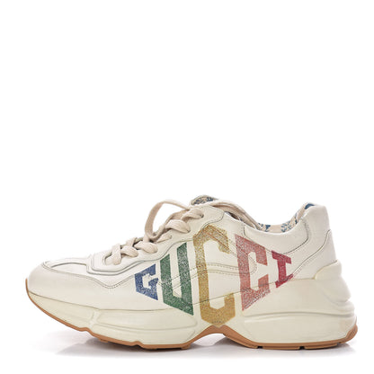 Gucci Calfskin Glitter Game Logo Womens Rhyton Sneakers 37.5 Mystic White 1 of 8