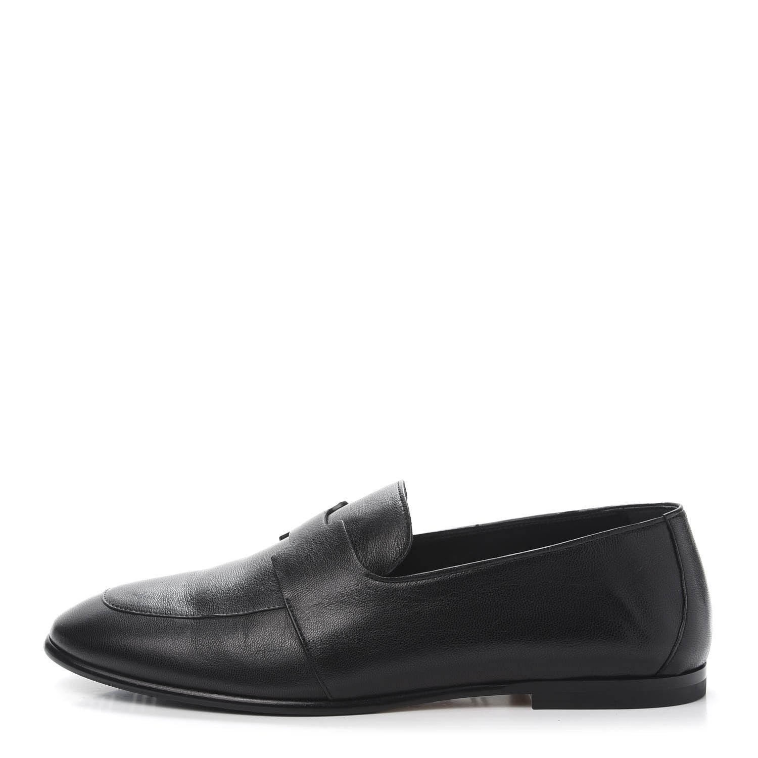 Hermes Goatskin Womens Ancora Moccasin Loafers 37.5 Black 1 of 9