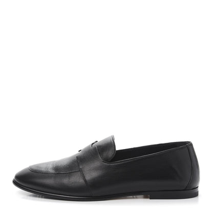 Hermes Goatskin Womens Ancora Moccasin Loafers 37.5 Black 1 of 9