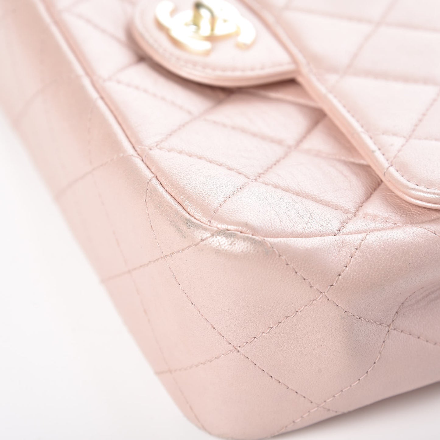 Metallic Lambskin Quilted Extra Mini Flap Light Pink