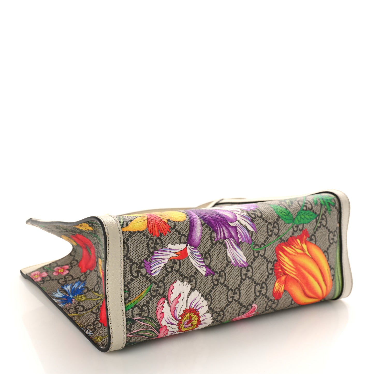 GG Supreme Monogram Flora Textured Calfskin Small Padlock Tote Beige Ebony Multicolor Mystic White