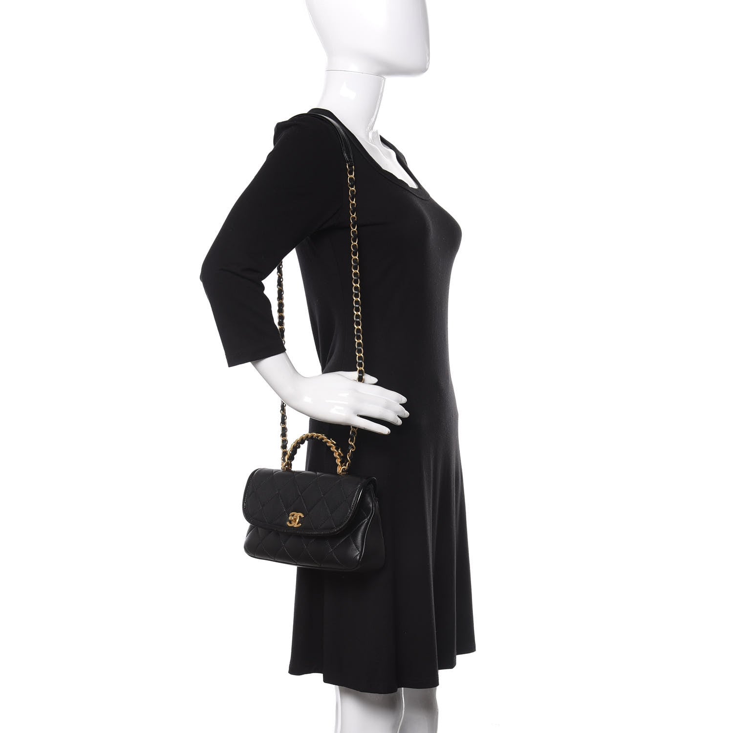 Chanel Lambskin Quilted Small La Parisienne Top Handle Flap Black 2 of 10