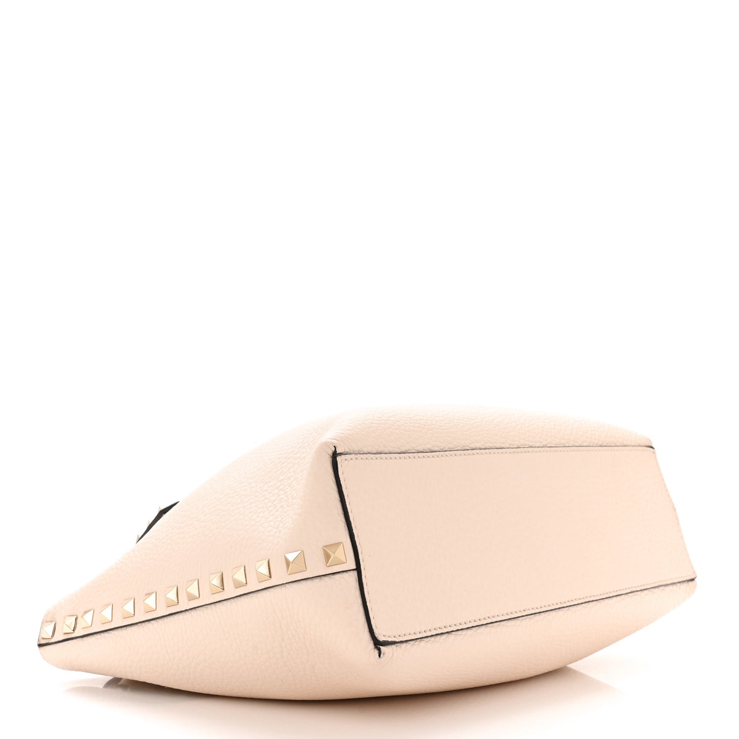 Grained Calfskin Small Rockstud Flip Lock Tote Light Ivory Rubino