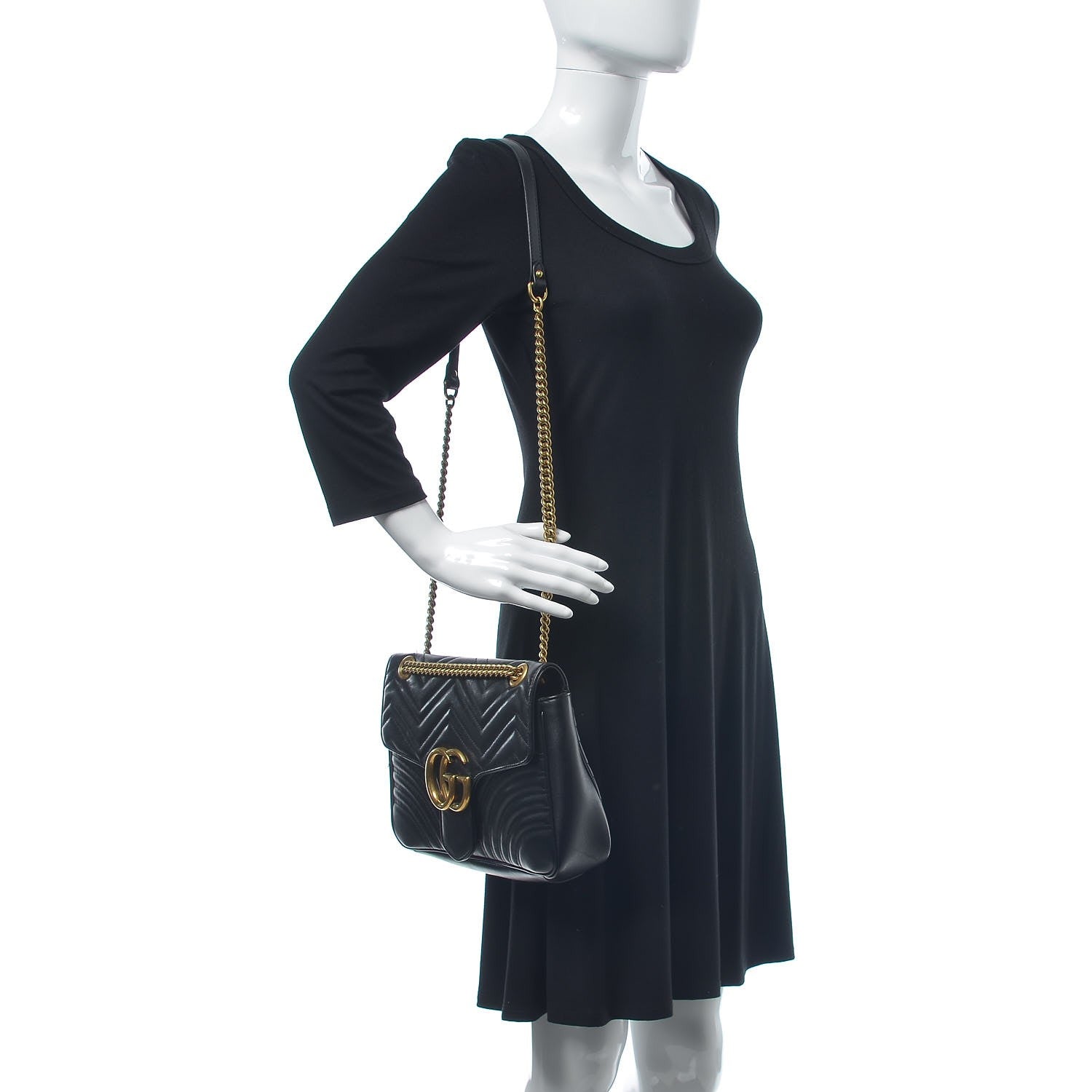 Gucci Calfskin Matelasse Medium GG Marmont Shoulder Bag Black 2 of 13