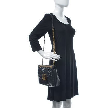 Gucci Calfskin Matelasse Medium GG Marmont Shoulder Bag Black 2 of 13