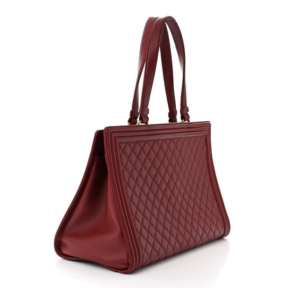 Chanel Lambskin Quilted Boy Shopping Tote Dark Red 3 of 11