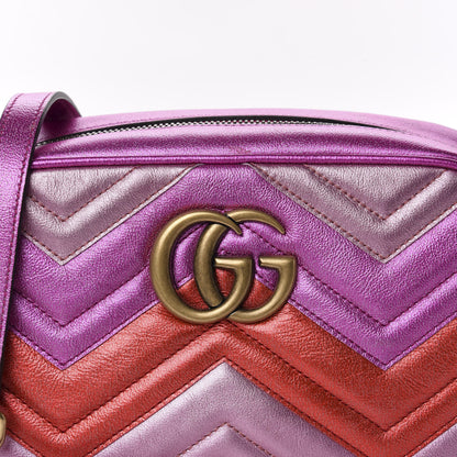 Gucci Laminated Nappa Matelasse Small GG Marmont Chain Shoulder Bag Fuxia Rosso Rosa 11 of 11