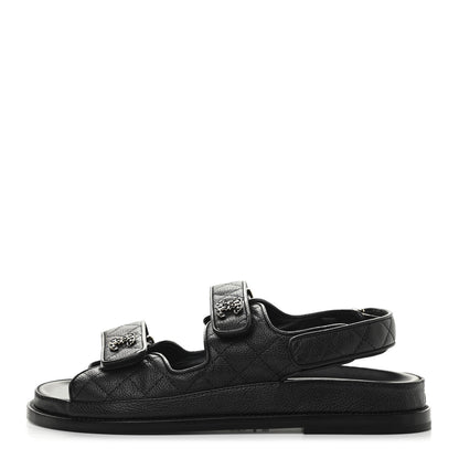 Chanel Grained Calfskin Velcro Dad Sandals 38.5 Black 1 of 7