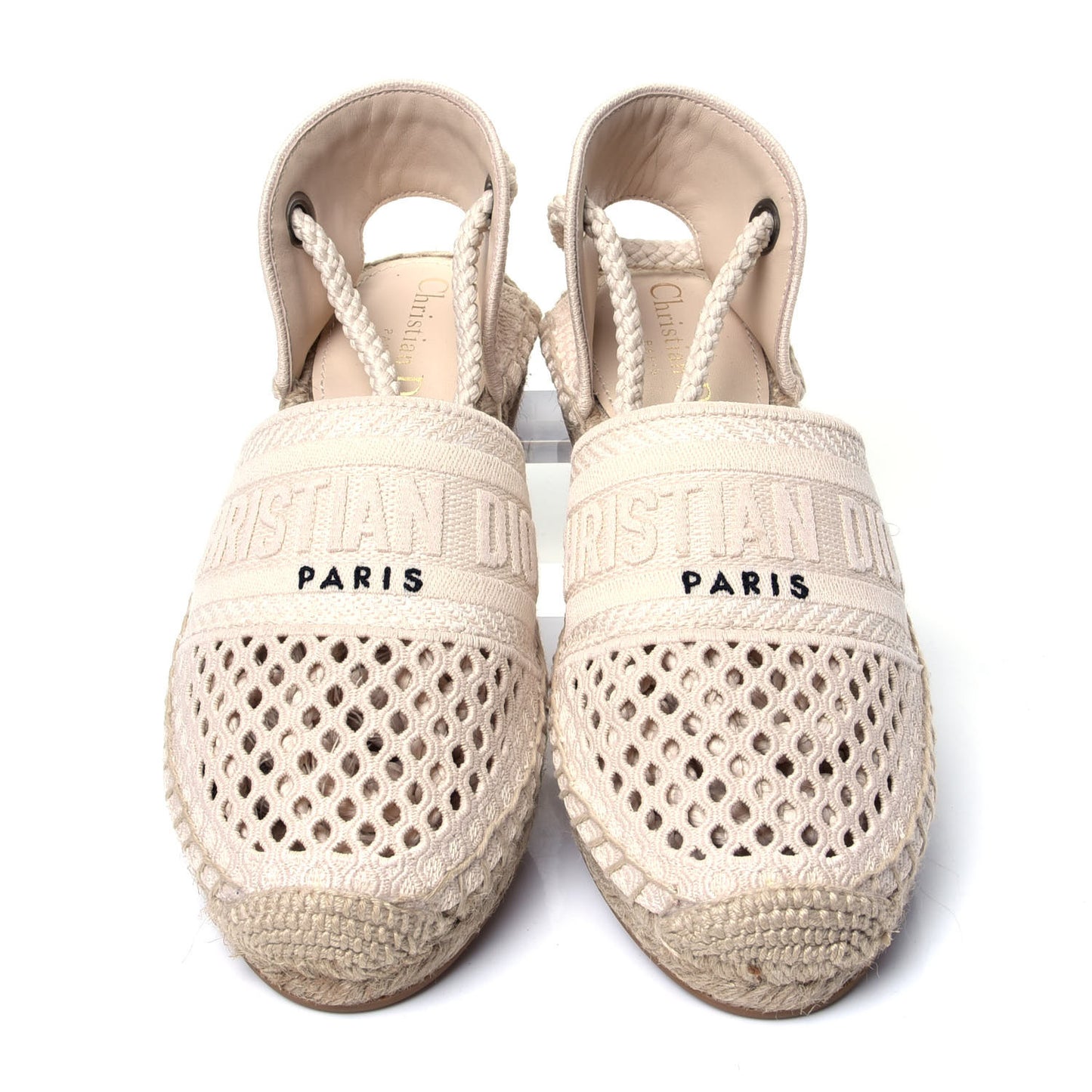 Canvas Embroidered Granville Ankle Tie Espadrilles Flats 35 Cream