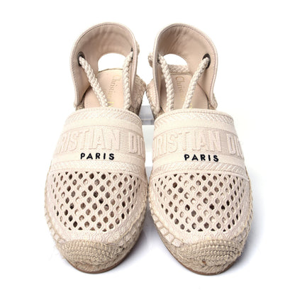 Christian Dior Canvas Embroidered Granville Ankle Tie Espadrilles Flats 35 Cream 5 of 10