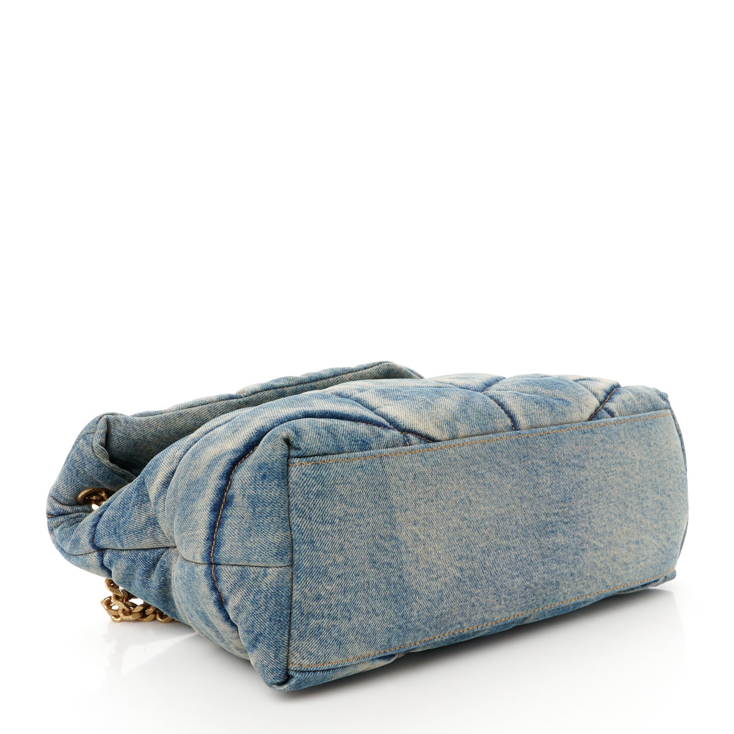 Denim Quilted Medium Loulou Puffer Monogram Chain Satchel Blue Cinnamon