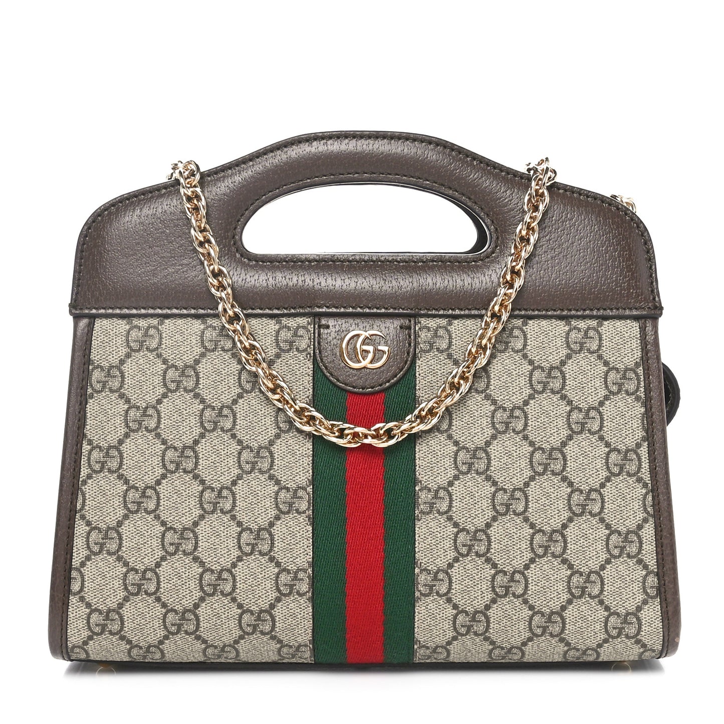 GG Supreme Monogram Textured Dollar Calfskin Web Small Ophidia Slip Handle Tote Beige Ebony New Acero