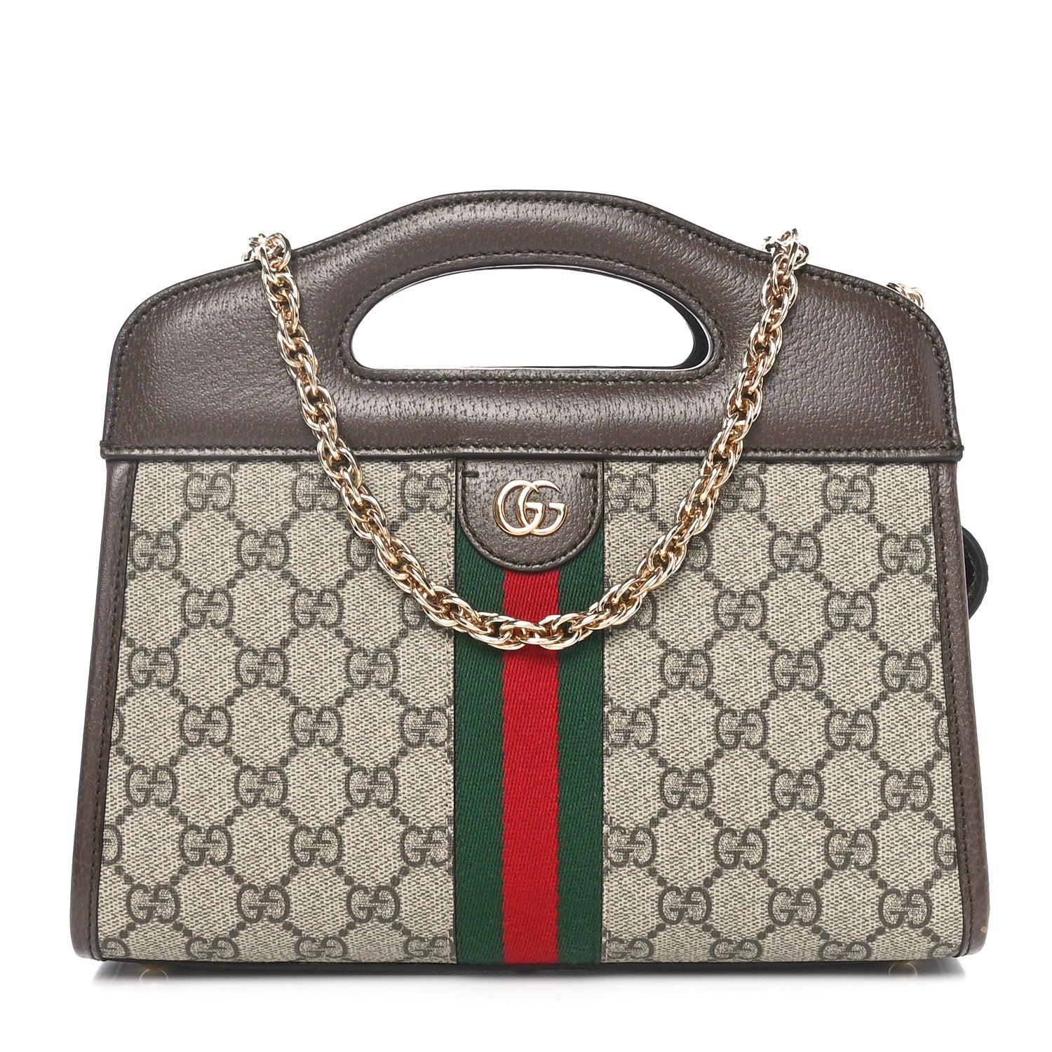 Gucci GG Supreme Monogram Textured Dollar Calfskin Web Small Ophidia Slip Handle Tote Beige Ebony New Acero 1 of 10