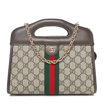 Gucci GG Supreme Monogram Textured Dollar Calfskin Web Small Ophidia Slip Handle Tote Beige Ebony New Acero 1 of 10