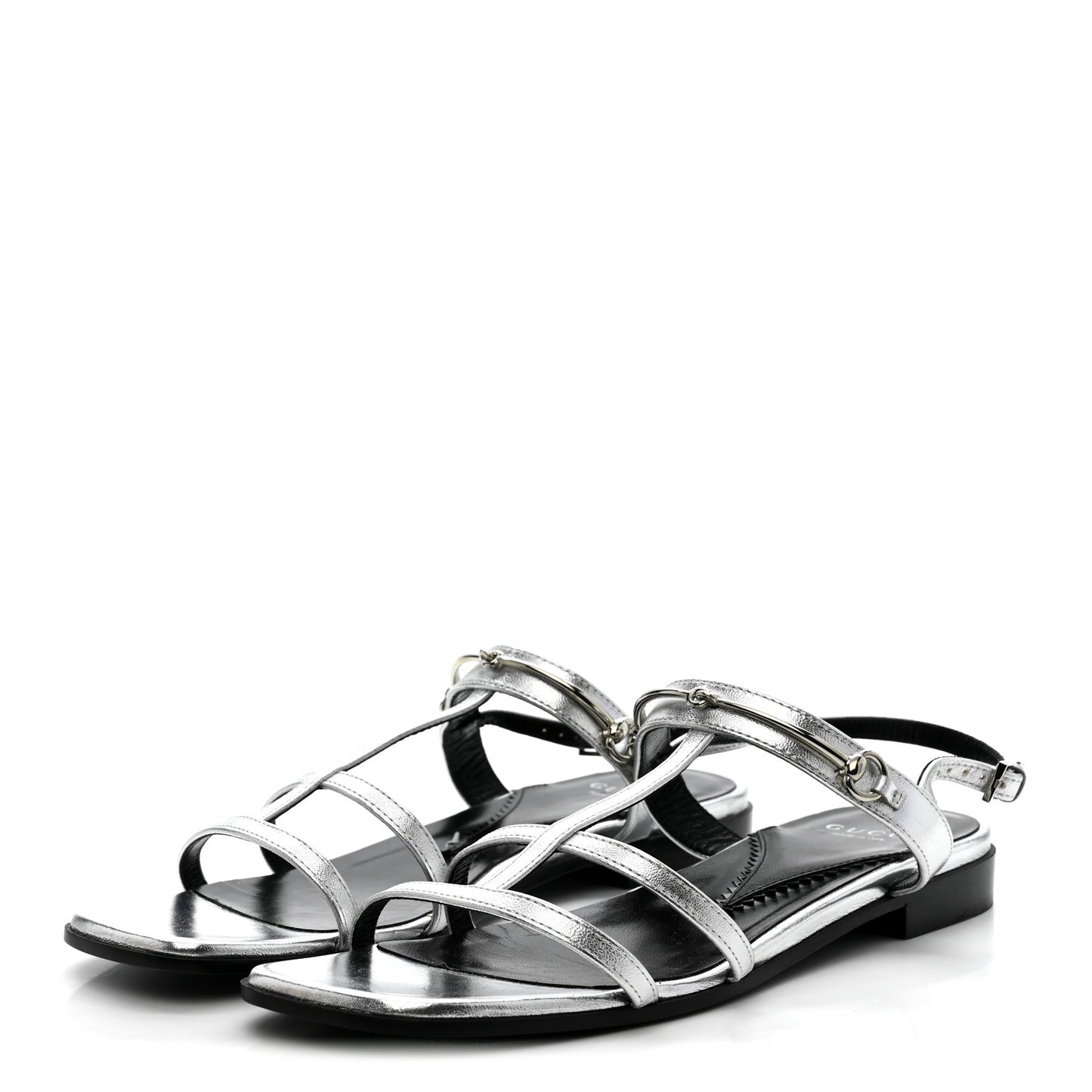 Metallic Calfskin Horsebit Divine Slingback Sandals 38 Silver