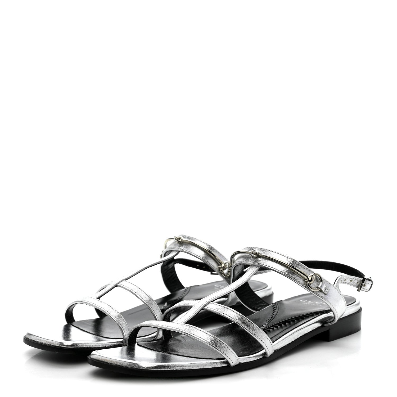 Gucci Metallic Calfskin Horsebit Divine Slingback Sandals 38 Silver 4 of 13