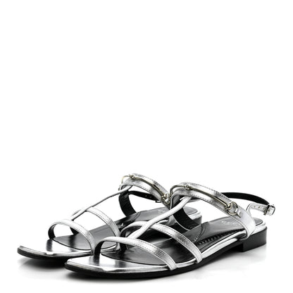 Gucci Metallic Calfskin Horsebit Divine Slingback Sandals 38 Silver 4 of 13