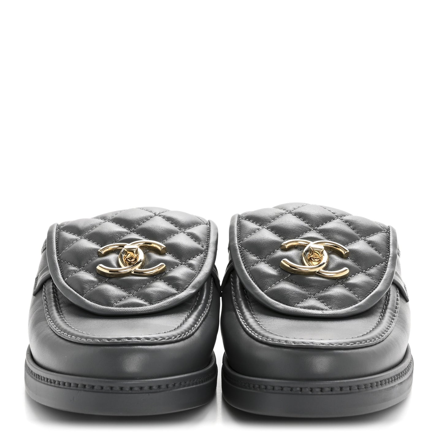 Lambskin Quilted CC Turnlock Mules 39 Grey