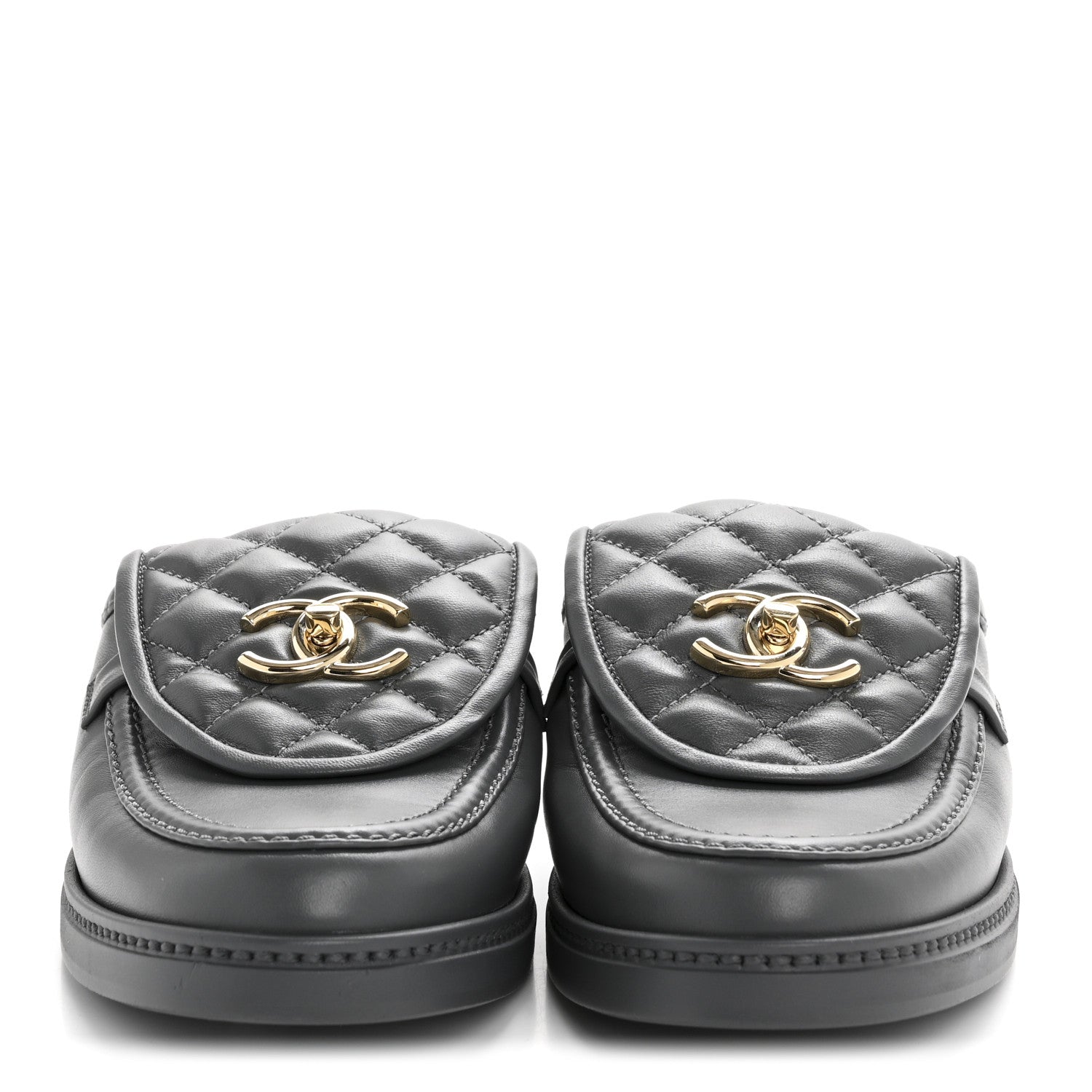 Chanel Lambskin Quilted CC Turnlock Mules 39 Grey 3 of 9