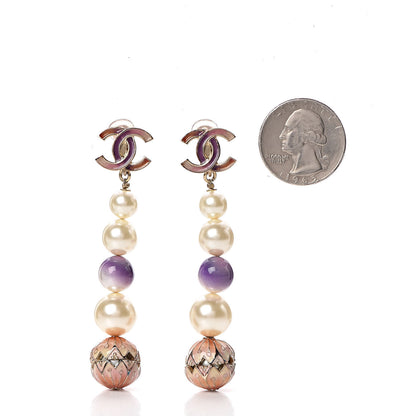 Chanel Pearl Enamel Korean Garden CC Clip On Earrings Gold Pink Multicolor 2 of 8