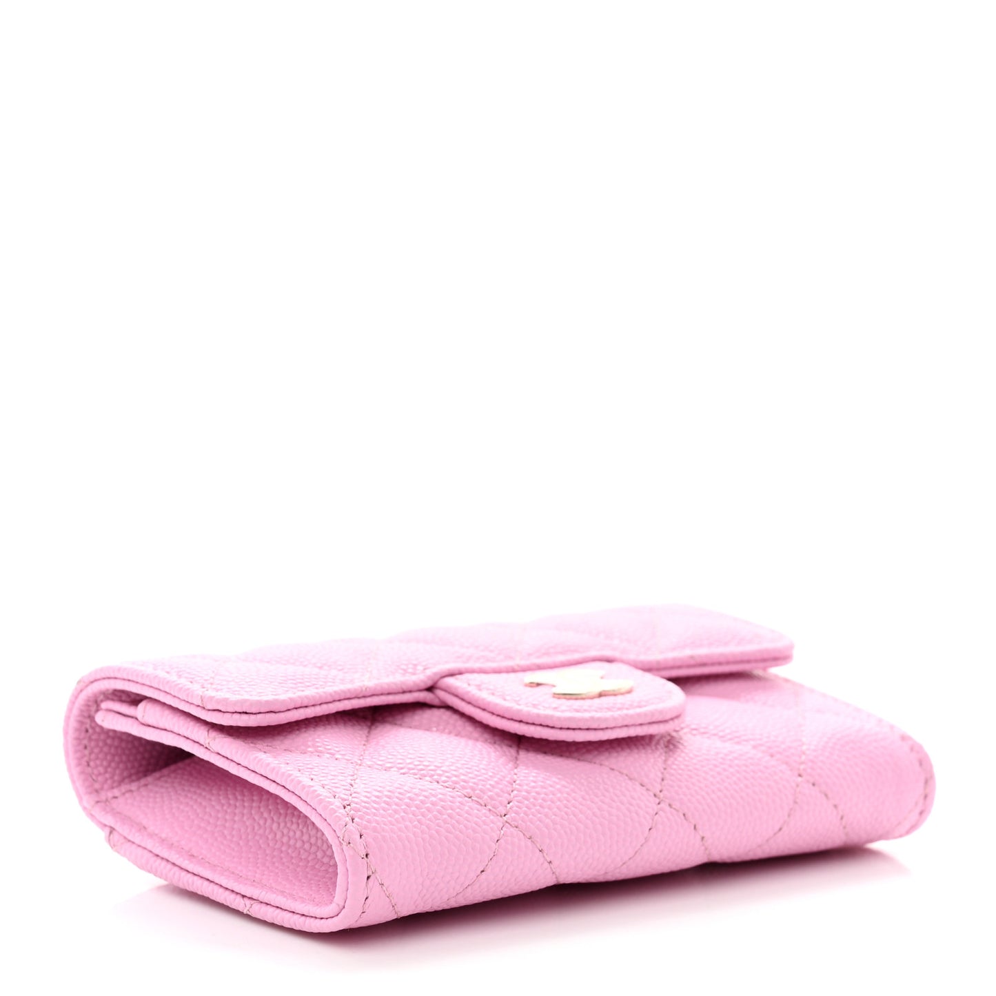 Caviar Quilted Flap Card Holder Wallet Light Pink